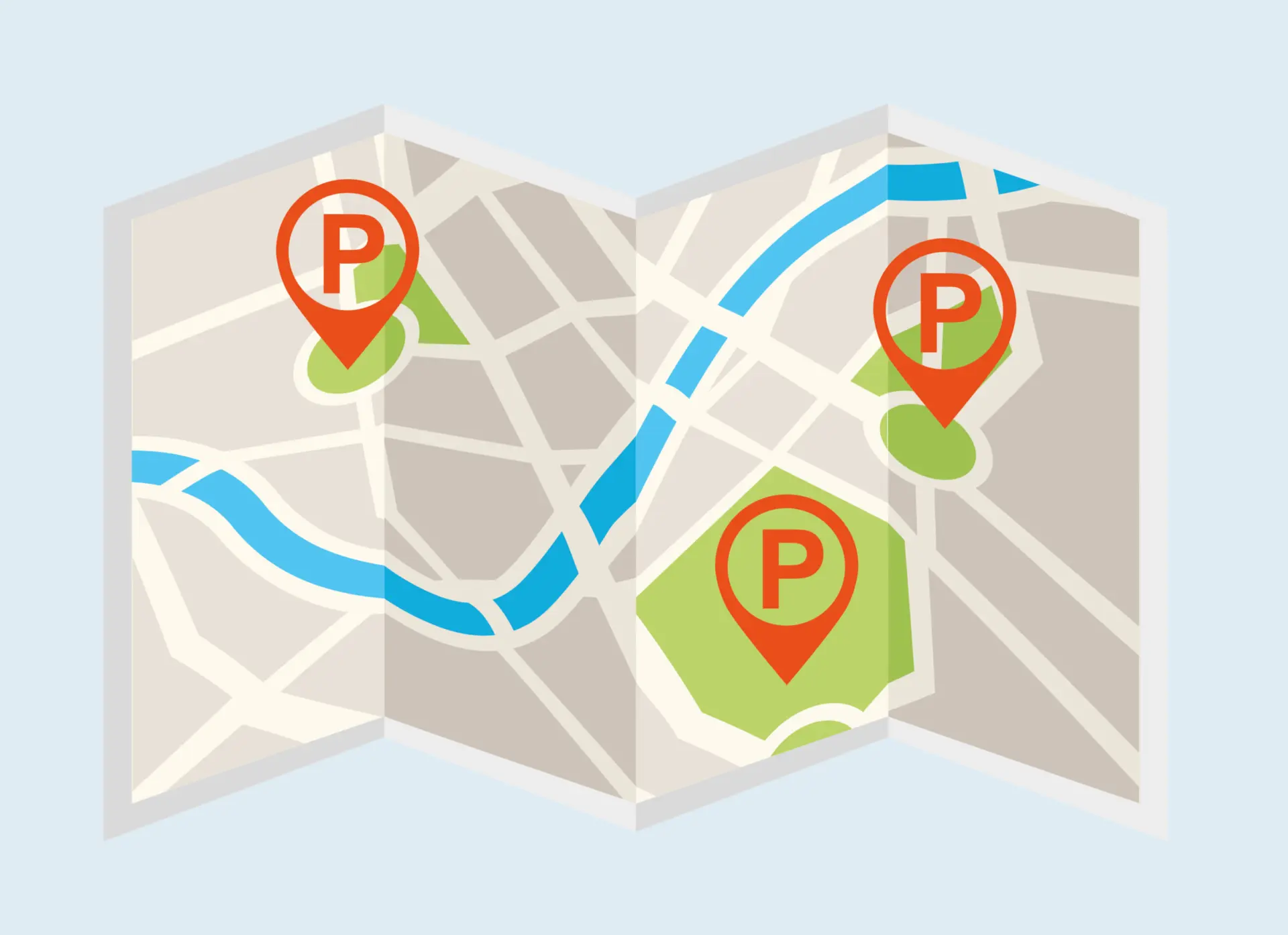 Illustration på karta med kartnålar för parkeringar